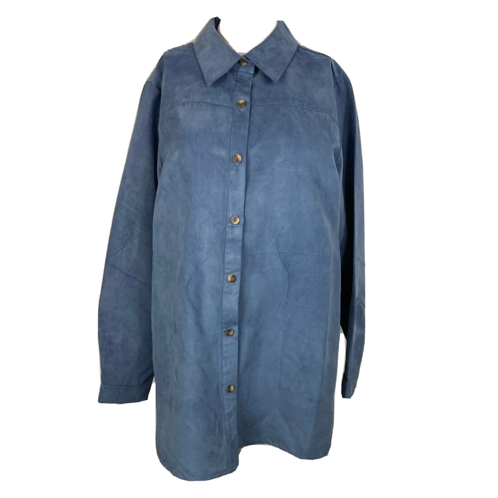 Joan Rivers Shirt Womens Sz S Blue Twill Button Up Collared Pocket Blouse